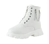 Generisch Lace-up ankle boots, women's platform, short boots, women's winter, non-slip block heel, side zip, waterproof short boots, plain winter boots, lined winter ankle boots, White, 6 UK