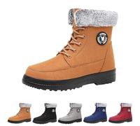 Generisch Lace-Up Boots, Women's Black Platform, Snow Boots, Women's Waterproof and Lined, Non-Slip Block Heel, Comfortable, Soft, Flat, Casual, Plain, Wide Calf Ankle Boots, Women's Ankle Boots