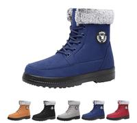 Generisch Lace-Up Boots, Women's Black Platform, Snow Boots, Women's Waterproof and Lined, Non-Slip Block Heel, Comfortable, Soft, Flat, Casual, Plain, Wide Calf Ankle Boots, Women's Ankle Boots, blue