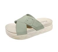 Generisch Lacing Summer Shoes Non-Slip Solid Rubber Sole Open Shoes Knitted Slippers Platform Sandals Orthopaedic Sandals Women's Summer Washable Slingback Slide with Soft Footbed, Green, 5 UK