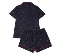 Generisch Ladies Cherry Print Pajama Set - Lapel Collar Short Sleeve Shirt and Shorts Loungewear, black, XL