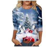 Generisch Ladies Christmas Penguin Series Quarter Sleeve, brown, XXL