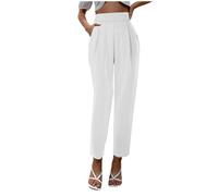 Generisch Ladies High Waist Satin Loose Fit Trousers with Silk Pockets White Trousers Ladies Plus Sizes, White, M