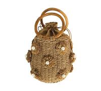 Generisch Ladies Stylish Floral Beaded Woven Handbag - Elegant Perfect for Casual Occasions, khaki, One Size