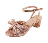 Generisch Ladies Summer Chunky Heel Satin Bow Round Sandals, Rose Gold, 5 UK
