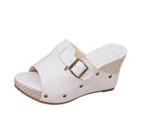Generisch Ladies Summer Sandals Various Colors Slant Heel Thick Sole Fish Mesh Sandals Big Size 110, White, 2/2.5 UK