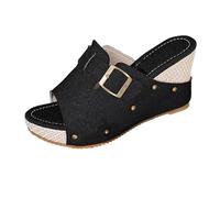 Generisch Ladies Summer Sandals Various Colors Slant Heel Thick Sole Fish Mesh Sandals Big Size 110, black, 5 UK
