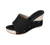 Generisch Ladies Summer Sandals Various Colors Slant Heel Thick Sole Fish Mesh Sandals Big Size 4, black, 4 UK