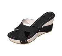 Generisch Ladies Summer Sandals Various Colors Slant Heel Thick Sole Fish Mesh Sandals Big Size 4, black, 9 UK