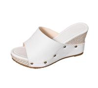 Generisch Ladies Summer Sandals Various Colors Slant Heel Thick Sole Fish Mesh Sandals Big Size 4, White, 5 UK