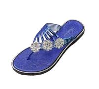 Generisch Ladies Summer Slippers Toe Post Design Rhinestone Embellishments for Casual Outdoor Beach Wear Perfect for Cozy Days, blue, 12 UK