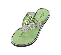 Generisch Ladies Summer Slippers Toe Post Design Rhinestone Embellishments for Casual Outdoor Beach Wear Perfect for Cozy Days, Green, 9 UK