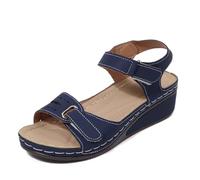 Generisch Ladies Yellow Patent Shoes for Casual Relaxation. Open Toe Design. Wedge Heel. Adjustable Strap. Perfect for Summer and Pair with Jeans. Shoes 720 Women, navy, 8 UK