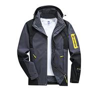 Generisch Lambskin Jackets Men's Removable Two Piece Youth Outdoor Long Sleeve Hooded Colour Block Jacket Men's Coat Black Costume, gray, 4XL