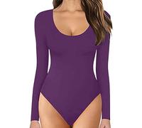 Generisch Langarm-Bodysuit mit Rundhalsausschnitt für Damen, Bequem auf Der Haut, Oberteile, Sexy Bodysuits, Damenbekleidung, lilac, XXL