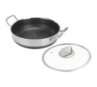 Generisch Large Frying Pan with Lid - Non-Stick Stainless Steel with Two Handles, Ovenproof Roasting - for Cooking Baking Roasting in the Kitchen Home for Omelette Fish Eggs Pancakes Steaks