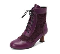 Generisch Large Size Women's Western Boots with Lacing Thick Heel - Fashionable Lace Ankle Boots for the Cold Season, purple, 8.5 UK