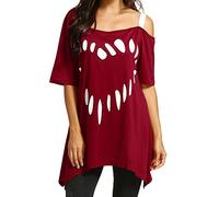 Generisch Large Women Love Print Shirt Short Sleeve Casual Shirt Tops Blouse Neon Top, Wine red, 5XL