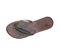 Generisch Leaf Pattern Toe Post Sandals, Flat Beach Slippers, Casual Summer Open Toe Shoes for Women, Ideal for Beach Trips, Leisure Activities, black, 8.5 UK