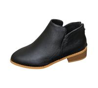 Generisch Leather Boots for Women, Short Boots, Women's Winter, Non-Slip Block Heel, Pointed Zip, Rear Short Boots, Large Plain Leather Ankle Boots with Heel, Flat, black, 6 UK