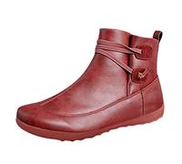 Generisch Leather Boots Women's Short Boots High Top Trainers Faux Leather Ankle Boots Riding Boots Flat Half Boots Work Boots Hiking Boots Slip On Boots Ankle Boots Casual Shoes Slip On Boots, red