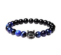 Generisch Leather Bracelet 8 mm with Round Beads Natural Tiger's Eye Bracelet Lava Pearl Bracelet Engraved Leather Bracelet, A, Stone, No Gemstone