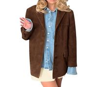 Generisch Leather Jacket Women's Suede Jacket Y2k Outerwear Brown Faux Leather Winter Jacket Women's Autumn Fashion Trendy Old Money Oversized Blazer Suede Blazer, brown, M