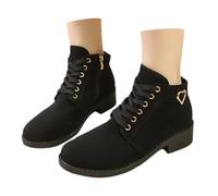 Generisch Leather Look Ankle Boots Women's Slip-On Boots Winter Boots Ankle Boots Lacing Ankle High Boat Shoes Leisure Comfortable Shoes Slip On Ankle Boots Short Boots For Everyday Use, O Black, 8.5