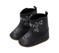 Generisch Leather Western Boots Cowboy Bootie Soft Sole Non-Slip Crib Shoes for Baby Toddler Girls Boys Newborn Lambskin Baby Shoes, black, 3.5/4.5 UK Child