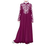 Generisch Leisure Sports Islamic Fashion Dresses Middle East Ethnic Kaftan Button Press Muslim Long Dress Dubai Turkey Arabic Jilbab Dress, hot pink, XXL