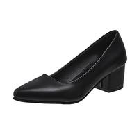 Generisch Leisure Women's Four Seasons Faux Leather Solid Colour Non-Slip Square Heel Pointed Shoes Breathable Slip On Lazy Shoes, black, 8 UK