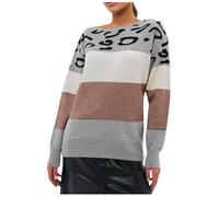 Generisch Leopard Print Color Block Knitted Sweater Women Casual Long Sleeve Pullover Stylish Layered Sweater, pink, S
