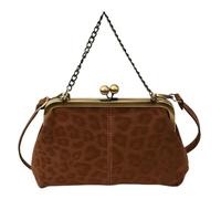 Generisch Leopard Shoulder Bag Women's Handbag, PU Leather Retro Mini Bag with Chain Strap, Evening Clutch with Kiss Closure for Daily Work Travel Gift for Christmas Birthday, brown