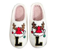 Generisch Letter Slippers for Couples, Warm Winter Slippers with Reindeer Antlers, Breathable, Comfortable, Non-Slip, Ideal as a Holiday Gift for Him, Cuddly Casual Shoes for, Red 2, 6 UK