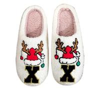 Generisch Letter Slippers for Couples, Warm Winter Slippers with Reindeer Antlers, Breathable, Comfortable, Non-Slip, Ideal as a Holiday Gift for Him, Cuddly Casual Shoes for, Brown3, 10 UK