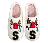 Generisch Letter Slippers for Couples, Warm Winter Slippers with Reindeer Antlers, Breathable, Comfortable, Non-Slip, Ideal as a Holiday Gift for Him, Cuddly Casual Shoes for, Green3, 36