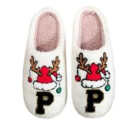 Generisch Letter Slippers for Couples, Warm Winter Slippers with Reindeer Antlers, Breathable, Comfortable, Non-Slip, Ideal as a Holiday Gift for Him, Cuddly Casual Shoes for, gold, 42
