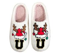 Generisch Letter Slippers for Couples, Warm Winter Slippers with Reindeer Antlers, Breathable, Comfortable, Non-Slip, Ideal as a Holiday Gift for Him, Cuddly Casual Shoes for, Green5, 36