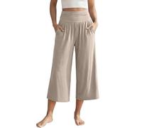 Generisch Light Summer Trousers Women's Plain Short Trousers with Pockets Trousers Cotton Knee-Length Wide Summer Trousers High Waist Wide Leg Women's Loose Sports Shorts Plain Casual Wide Leg Pants