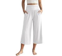 Generisch Light Summer Trousers Women's Plain Short Trousers with Pockets Trousers Cotton Knee-Length Wide Summer Trousers High Waist Wide Leg Women's Loose Sports Shorts Plain Casual Wide Leg Pants