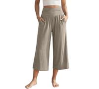Generisch Light Summer Trousers Women's Plain Short Trousers with Pockets Trousers Cotton Knee-Length Wide Summer Trousers High Waist Wide Leg Women's Loose Sports Shorts Plain Casual Wide Leg Pants