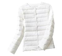 Generisch Lightweight Women's Down Jacket, Elegant, Thin and Warm Quilted Jacket for Transitional Time, Autumn and Winter, White, XL