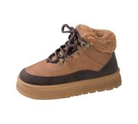 Generisch Lined Boots Women's Half Boots Winter Reinforced Insulation Round Toe Winter Boots Lacing Non-Slip Lace-Up Boots Cold Insulating Comfortable Slip-On Boots, brown, 5.5 UK