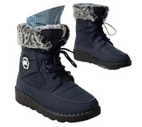 Generisch Lined Snow Boots Women's House Street Slip-On Boots Round Toe Winter Shoes Flat Heels Lacing Winter Boots Warm Plush Winter Medium Shaft Height Women's Boots, O Blue, 5 UK