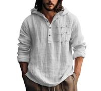 Generisch Linen Shirt Men's Cotton Linen Hoodie Button Down Hoodie Tops Long Sleeve Summer Shirt Lightweight Summer Shirt Comfortable Casual Shirts Activewear, G, S