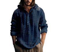 Generisch Linen Shirt Men's Cotton Linen Hoodie Button Down Long Sleeve Shirt with Hood Men's Casual Shirt Regular Fit Beach Summer Shirt Comfortable Hoodie Tops Activewear, m, XXL