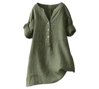 Generisch Linen Shirt Women's Short Sleeve Long Blouse Elegant Linen Blouse Summer Oversize Muslin Blouse Oversized Large Sizes Shirt Blouse Long Linen Shirt Chic Tops Linen Blouses Long Shirt, AG