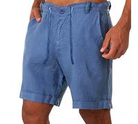 Generisch Linen Shorts Men's Lightweight Bermuda Shorts with Drawstring Short Linen Trousers Waist Elastic Plain Casual Shorts Vintage Men's Fashion Lightweight Comfortable Sports Shorts Comfortable