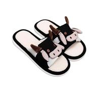 Generisch Linen Slippers with Cow Pattern, Comfortable Summer Sandals for Home, Women's Slippers with Milk Print, Flat Toe for Everyday Leisure, black, 10 UK