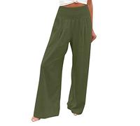 Generisch Linen trousers for women with high waist, wide leg as casual palazzo trousers with two trendy pockets for beach fashion, Army Green, XXL